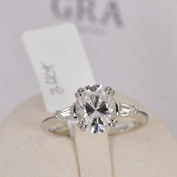 Certified Oval Cut 925 Sterling Real Moissanite Ring - Picture 1 of 7